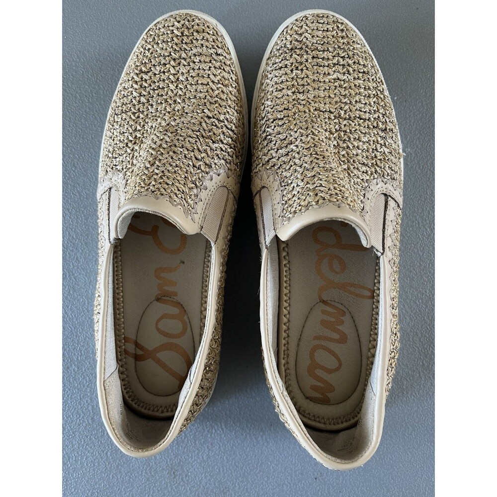 Sam Edelman Raffia Gold Metallic Woven Slip-On Sneakers Women’s Size 9M Ivory